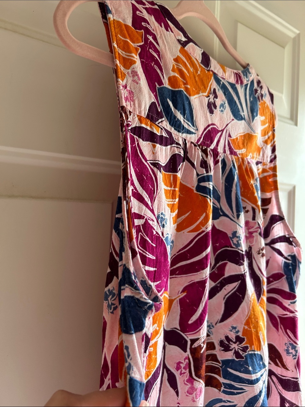 Sonoma 2X Tropical Print Sleeveless Dress Rayon Linen Blend Pockets Plus Size - Picture 11 of 15